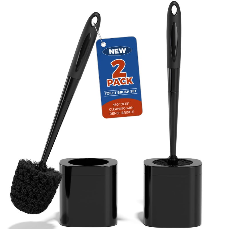 Holaloha Toilet Brush  2 Pack Toilet Brush and Holder Set Bathroom Accessories  Toilet Bowl Brush and Holder for Bathroom  Black - Image 1